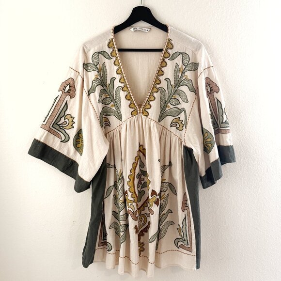 Zara embroidered tunic dress, Fits XS-L, boho embroidered babydoll dress - Picture 4 of 9